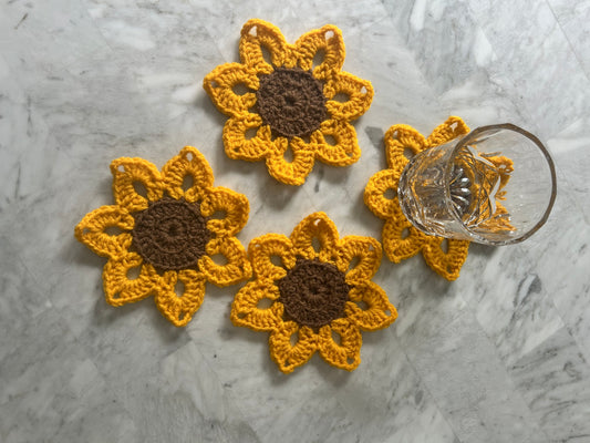 Handmade Sunflower CrochetCoasters