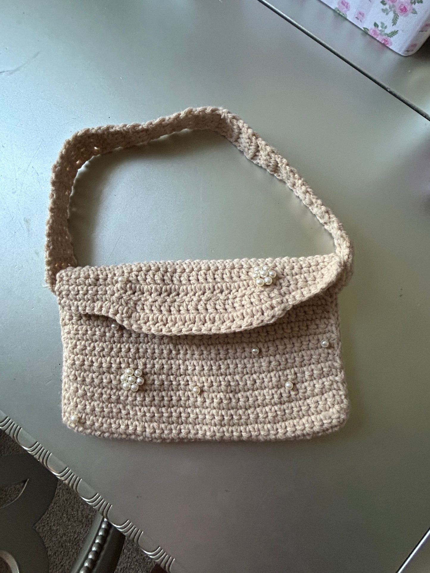 Handmade crochet beige handbag