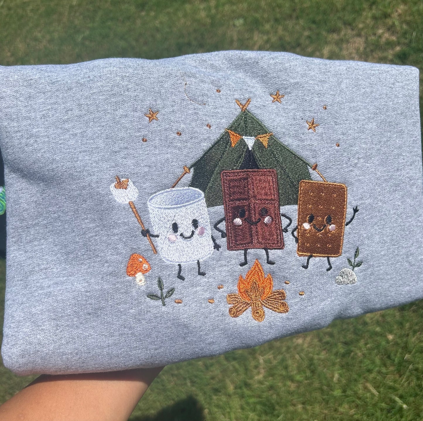 S’mores picnic bonfire embroidery crewneck