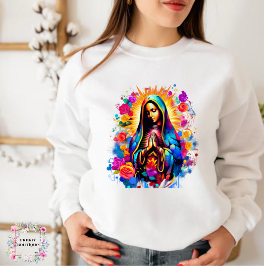 Yellow flowers white crewneck