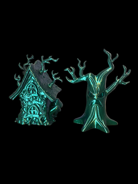 3D printed hunted house and tree set