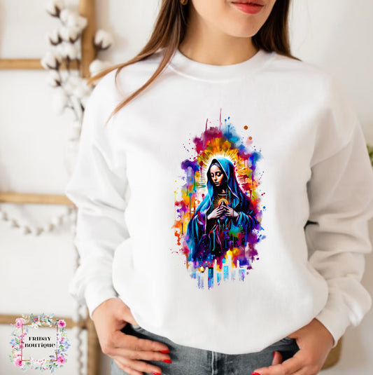 Virgin Maria Paint white crewneck