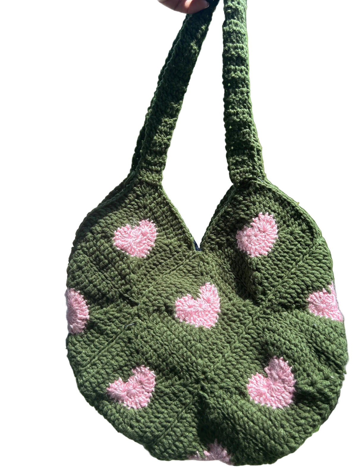 Crochet shoulder bag pink hearts