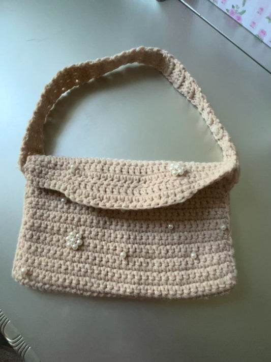 Handmade crochet beige handbag